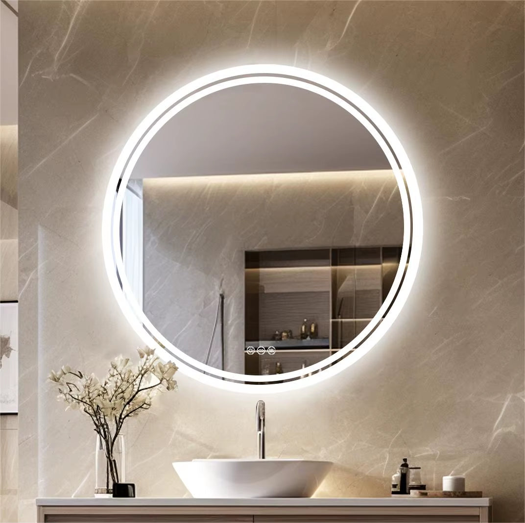 Large round LED Bathroom Vanity Mirror Anti-Fog with Brighter Lights for Makeup Wall Mount Smart Touch