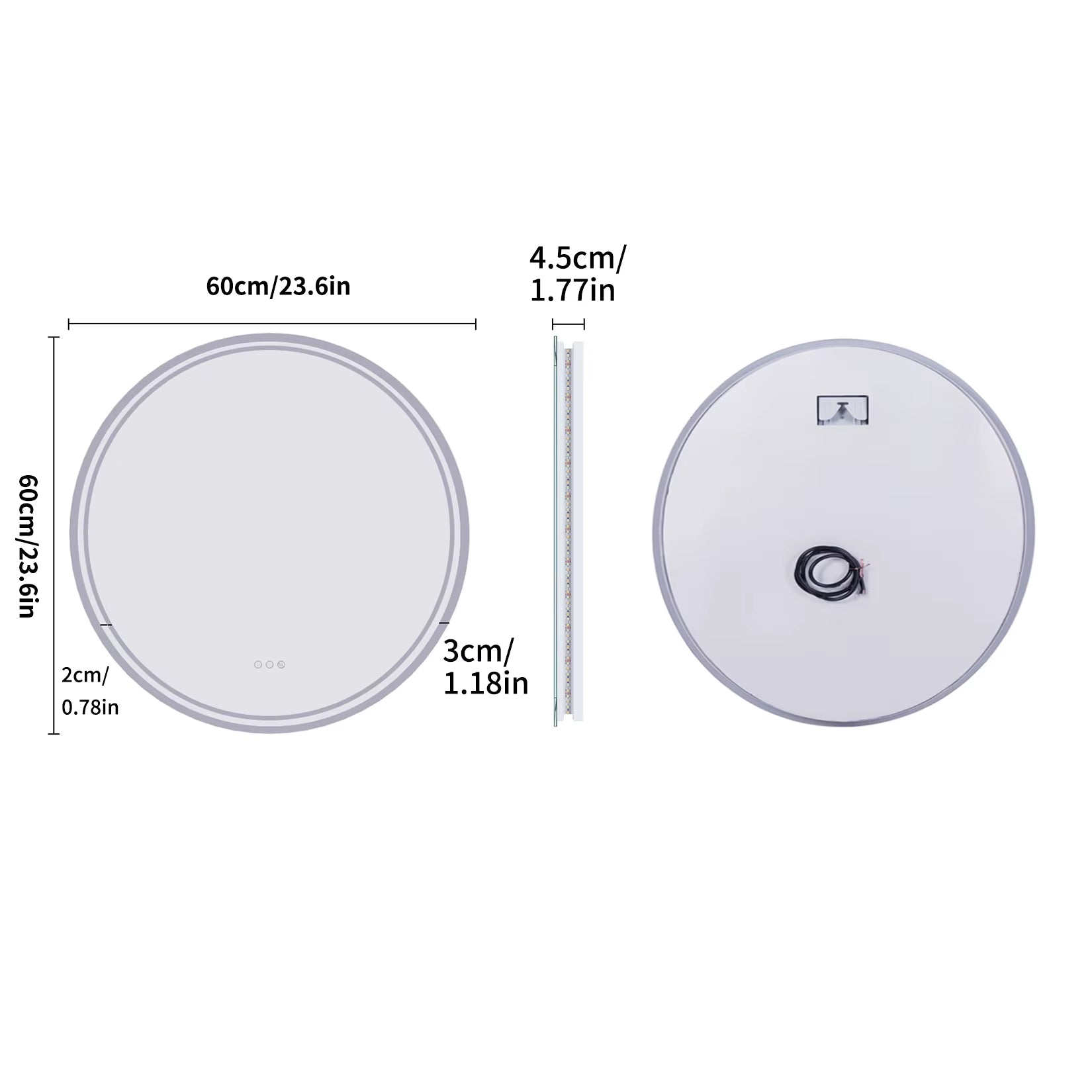 Large round LED Bathroom Vanity Mirror Anti-Fog with Brighter Lights for Makeup Wall Mount Smart Touch