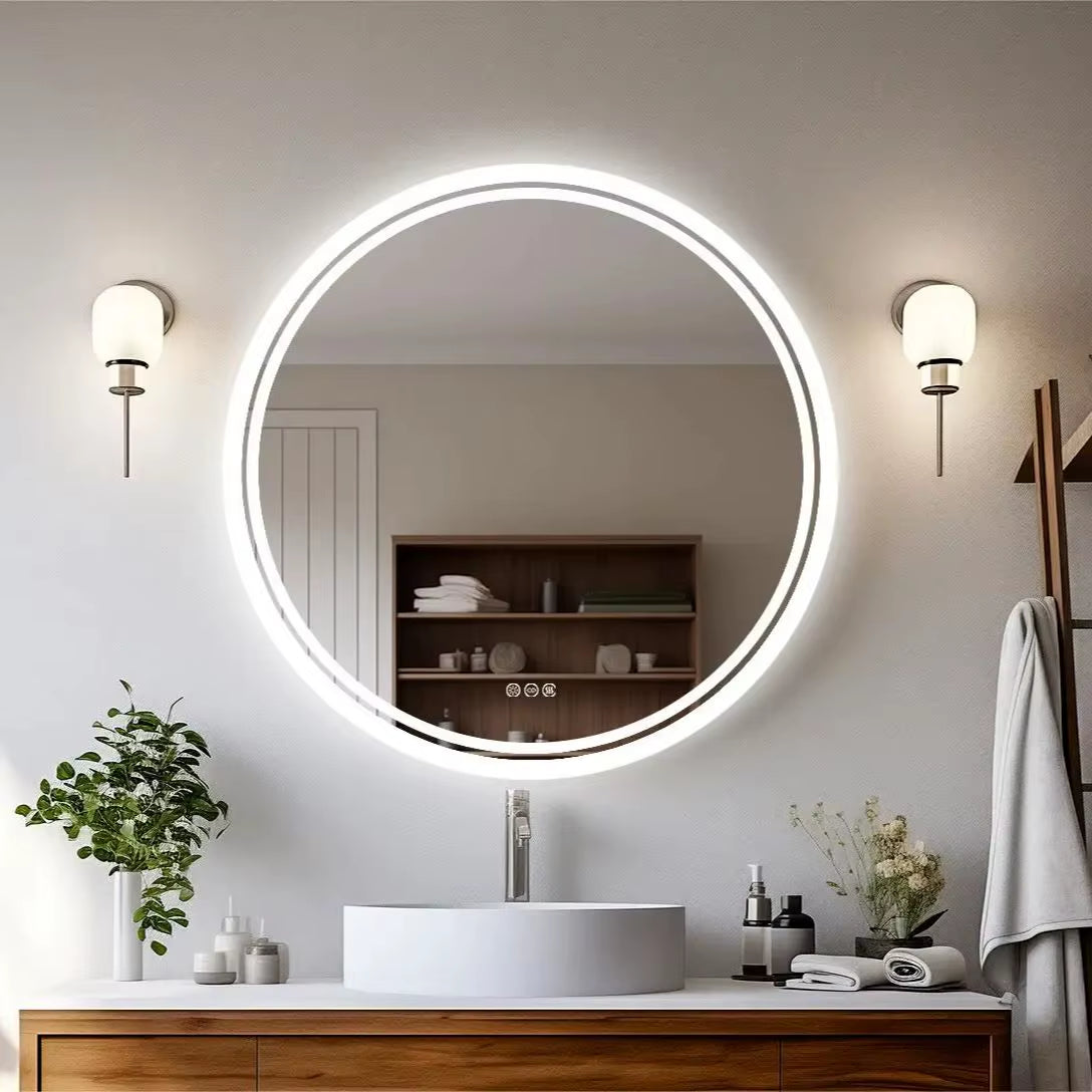 Large round LED Bathroom Vanity Mirror Anti-Fog with Brighter Lights for Makeup Wall Mount Smart Touch